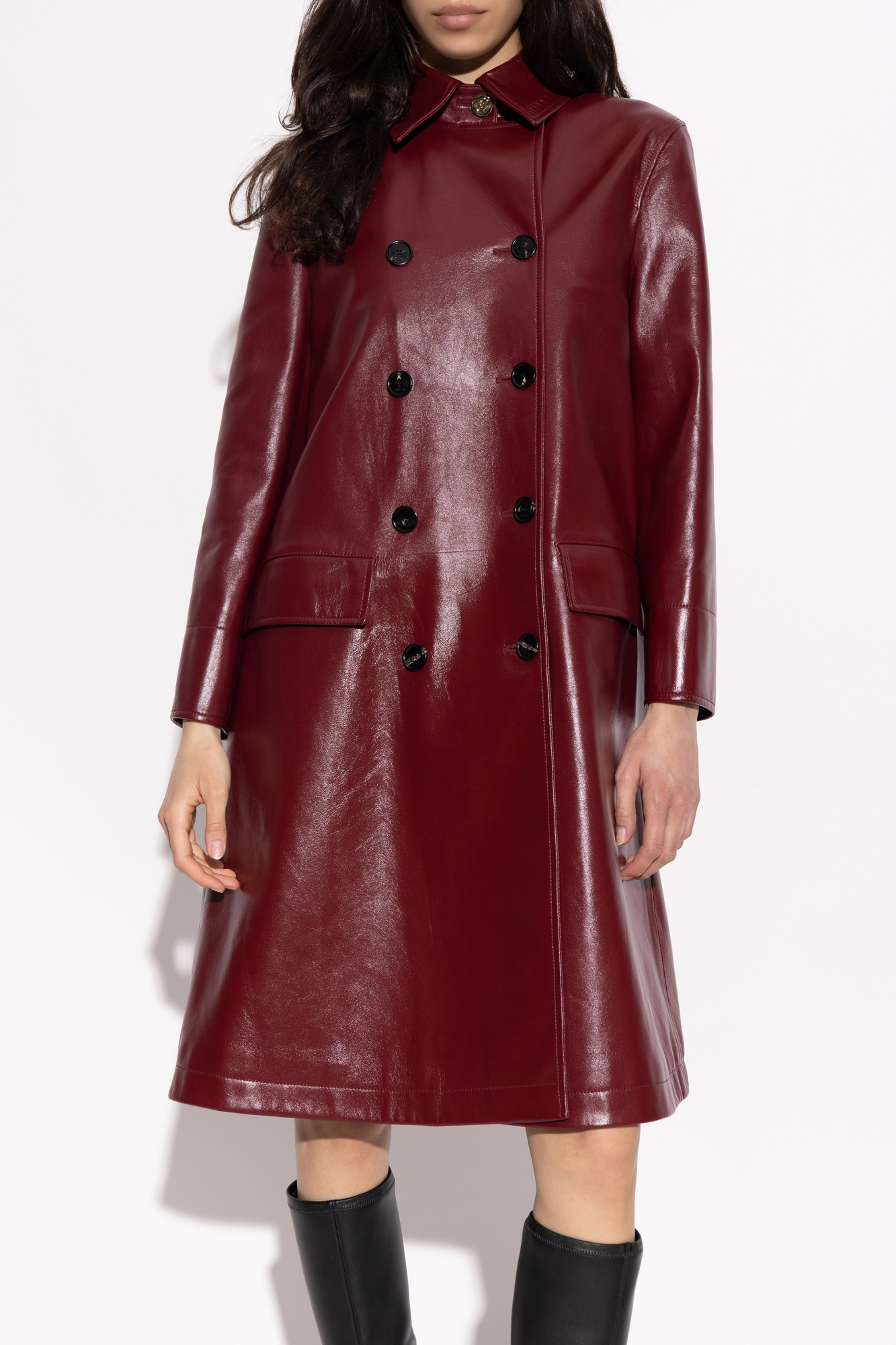レザージャケット・コート GUCCI DOUBLE-BREASTED COAT IN GLOSSY LEATHER GUCCI Double-breasted glossed-leather trench coat | NET-A-PORTER